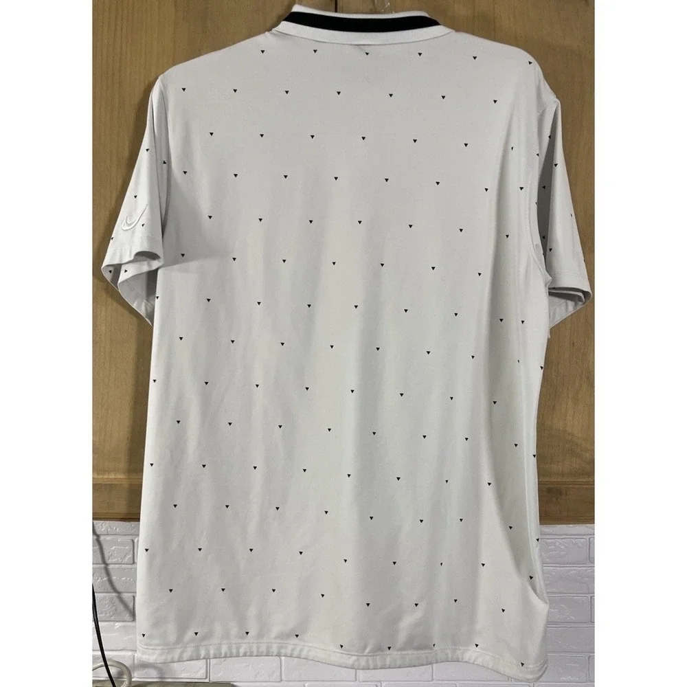 Nike Dri-FIT Polo‎ Shirt Mens Large White Black Triangle Print Golf Short Sleeve